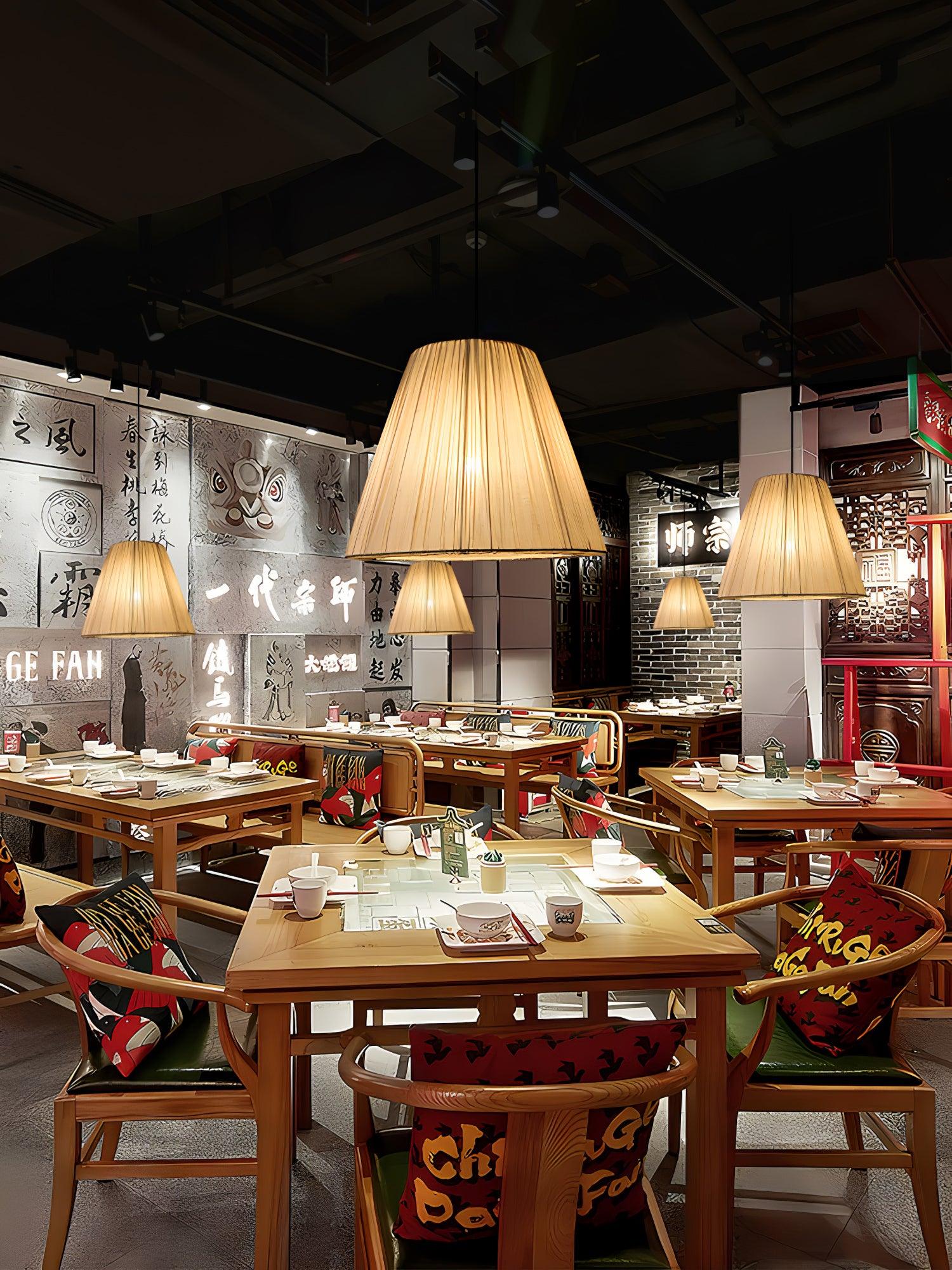 Modern Tapered Fabric Pendant Light Beige Textile Cone Hanging Ceiling Lamp