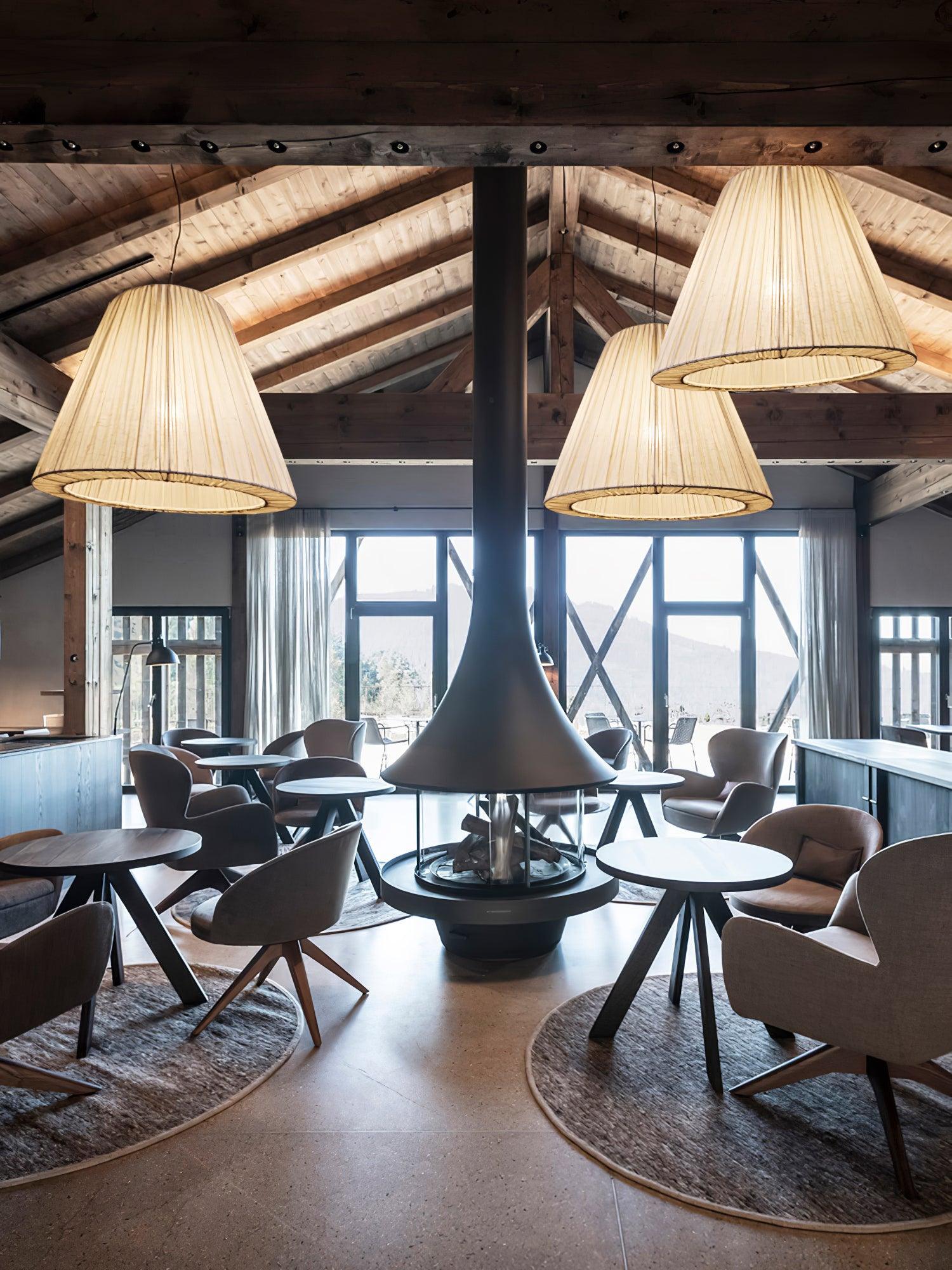 Modern Tapered Fabric Pendant Light Beige Textile Cone Hanging Ceiling Lamp