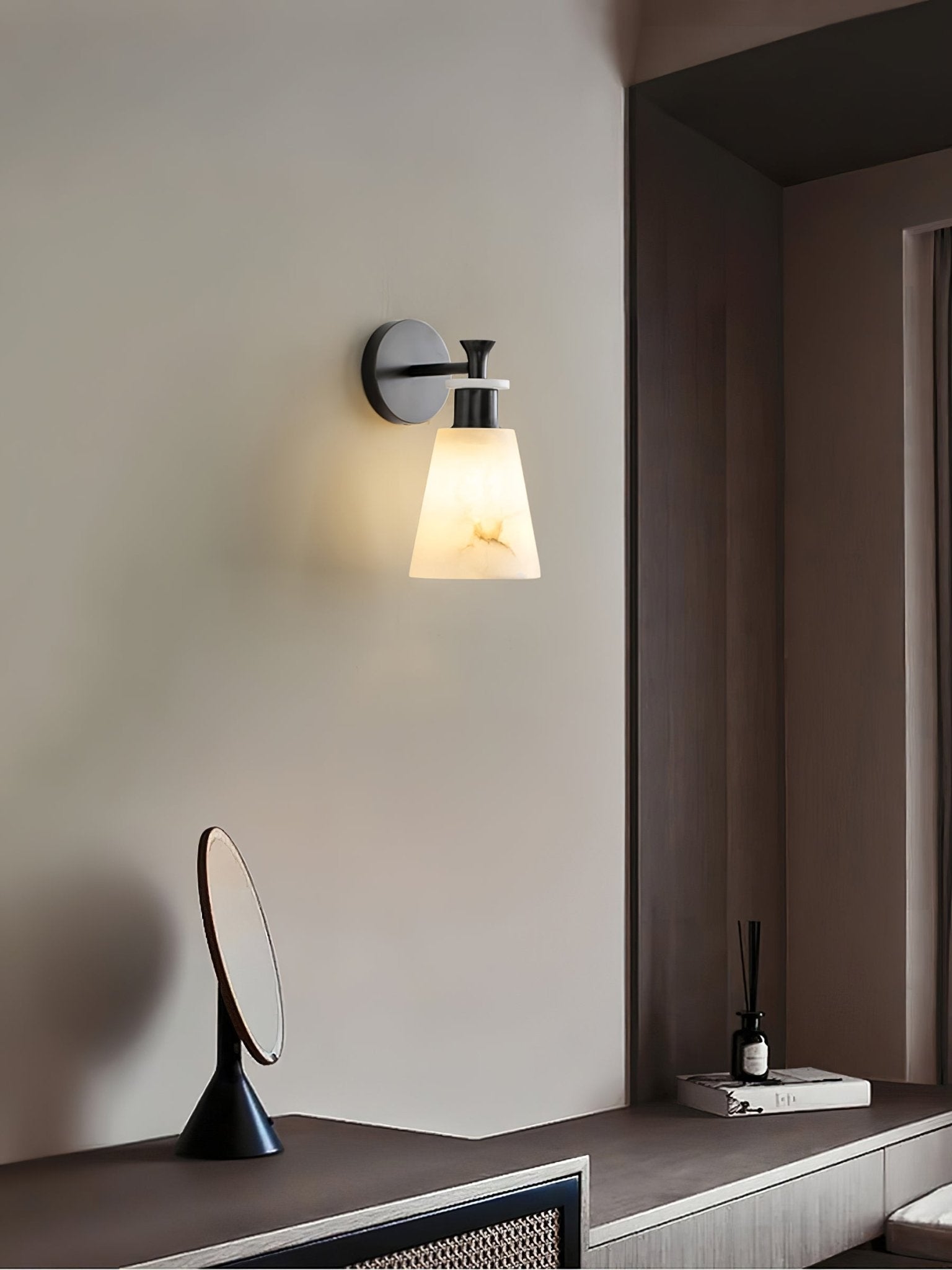 Modern Tapered Natural Alabaster Stone Wall Sconce Light for Luxury Interior Spaces
