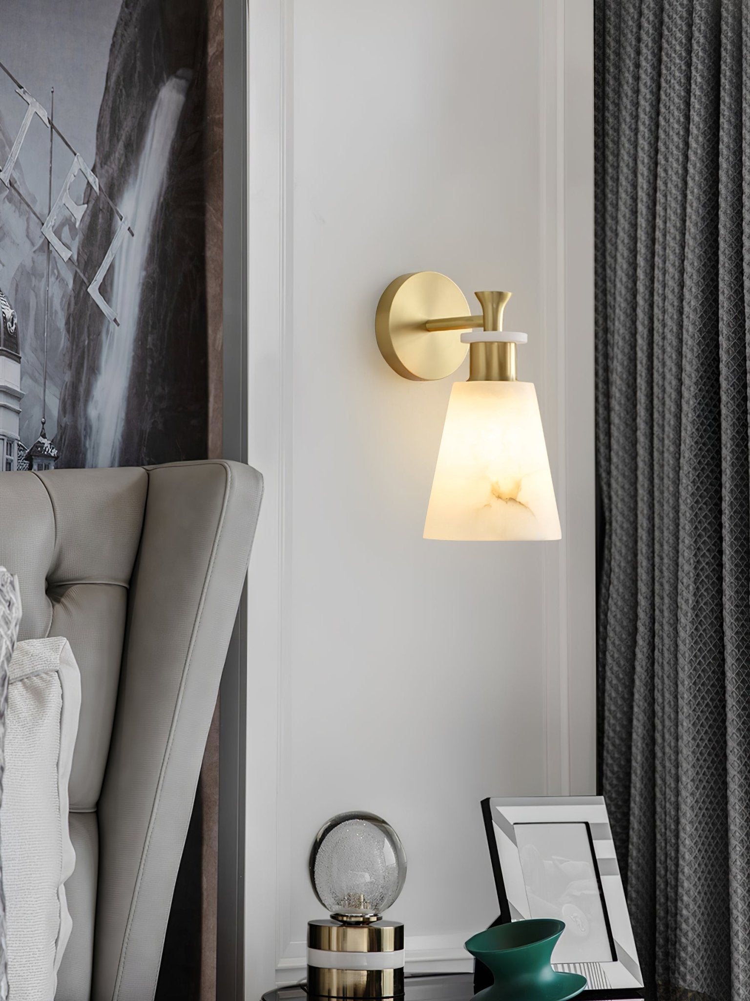 Modern Tapered Natural Alabaster Stone Wall Sconce Light for Luxury Interior Spaces