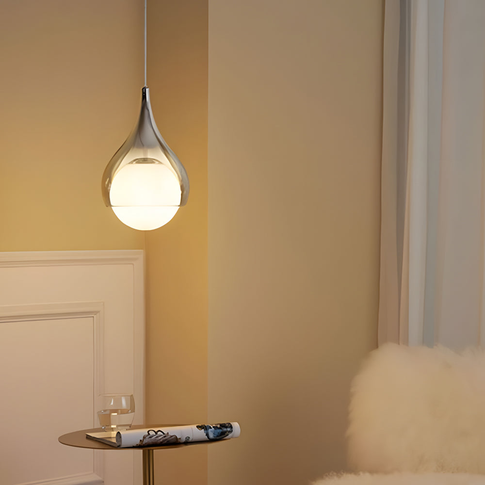 Modern Teardrop Glass Pendant Light Adjustable LED Smoked Glass Hanging Fixture for Living Room