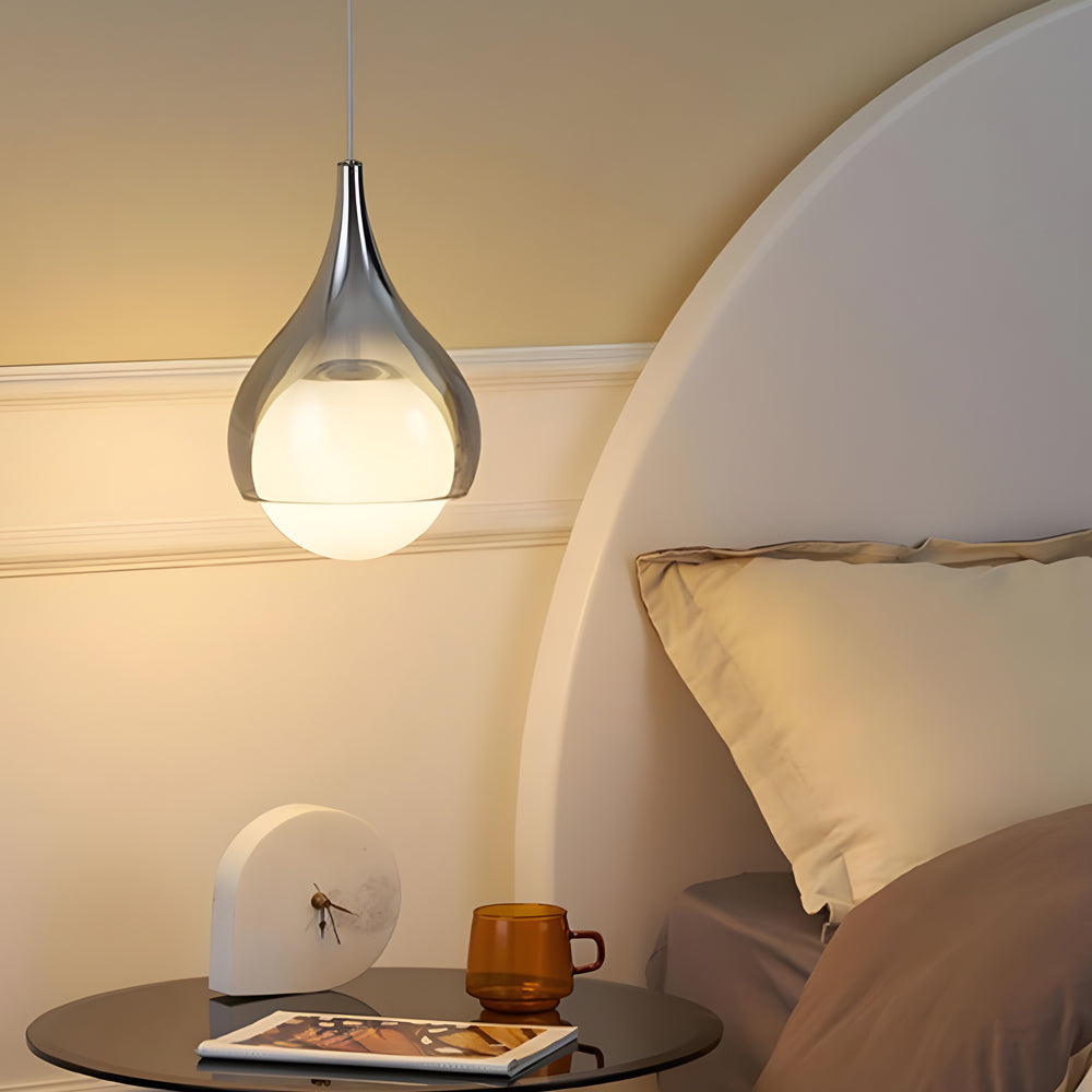 Modern Teardrop Glass Pendant Light Adjustable LED Smoked Glass Hanging Fixture for Living Room