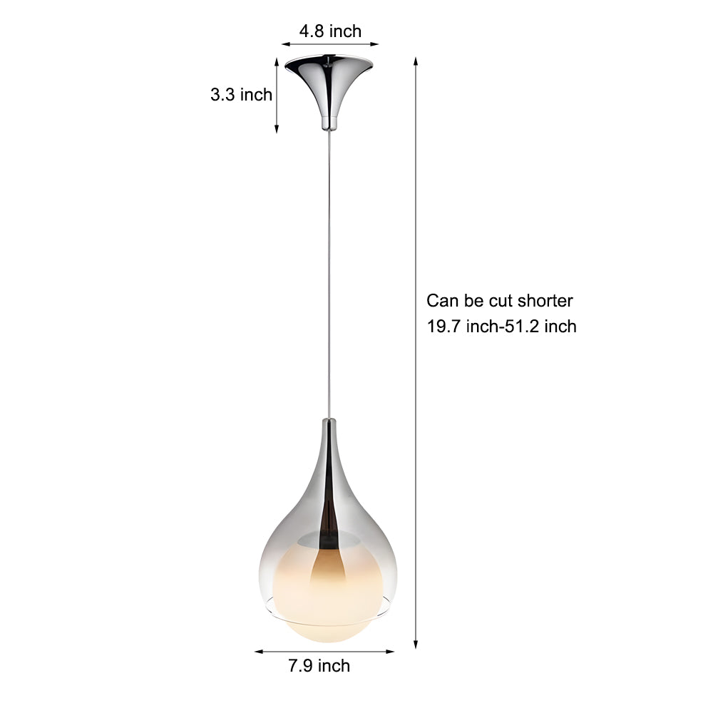 Modern Teardrop Glass Pendant Light Adjustable LED Smoked Glass Hanging Fixture for Living Room