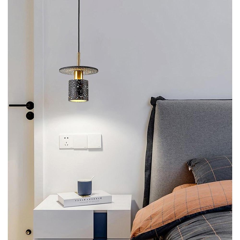 Modern Terrazzo Cement Cylinder LED Pendant Light for Kitchen Island and Minimalist Dining Room
