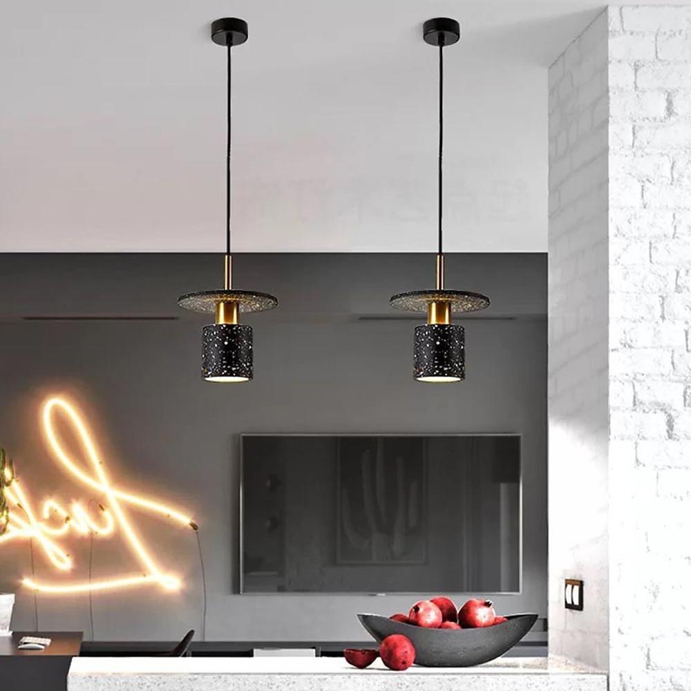 Modern Terrazzo Cement Cylinder LED Pendant Light for Kitchen Island and Minimalist Dining Room