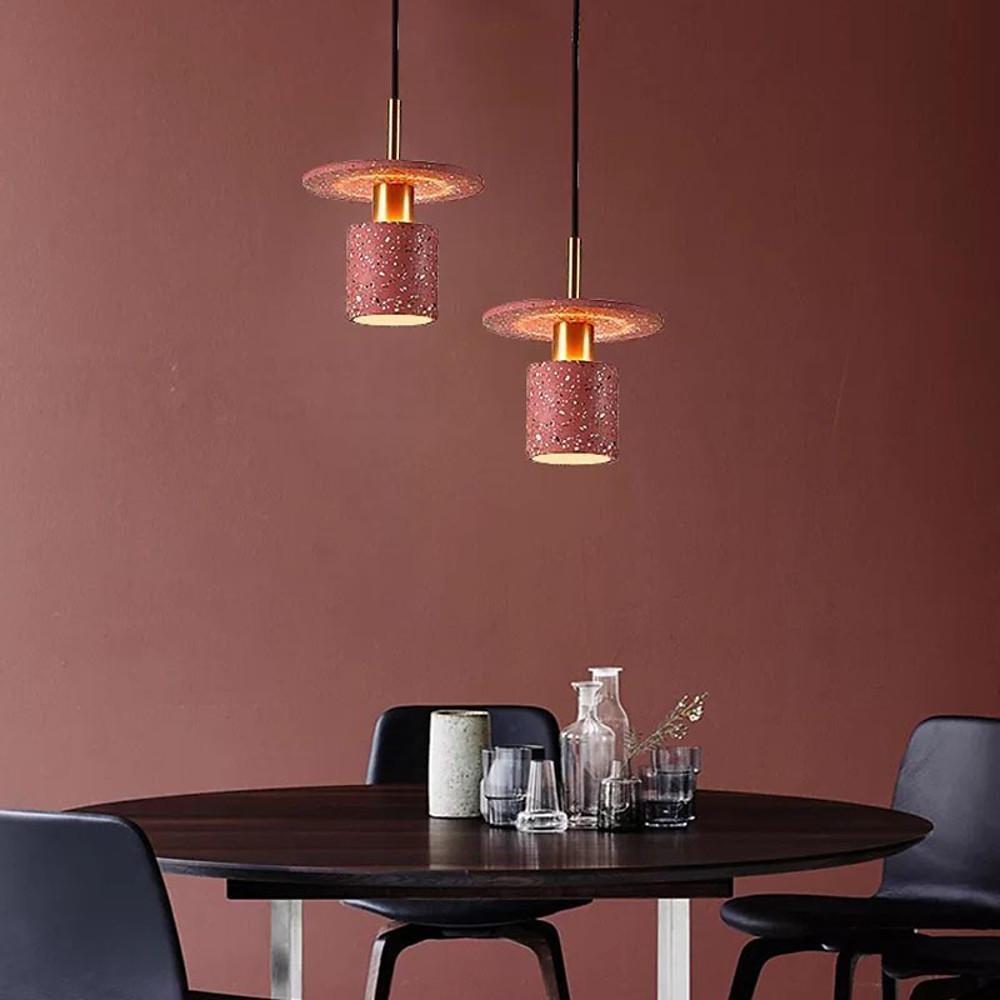 Modern Terrazzo Cement Cylinder LED Pendant Light for Kitchen Island and Minimalist Dining Room