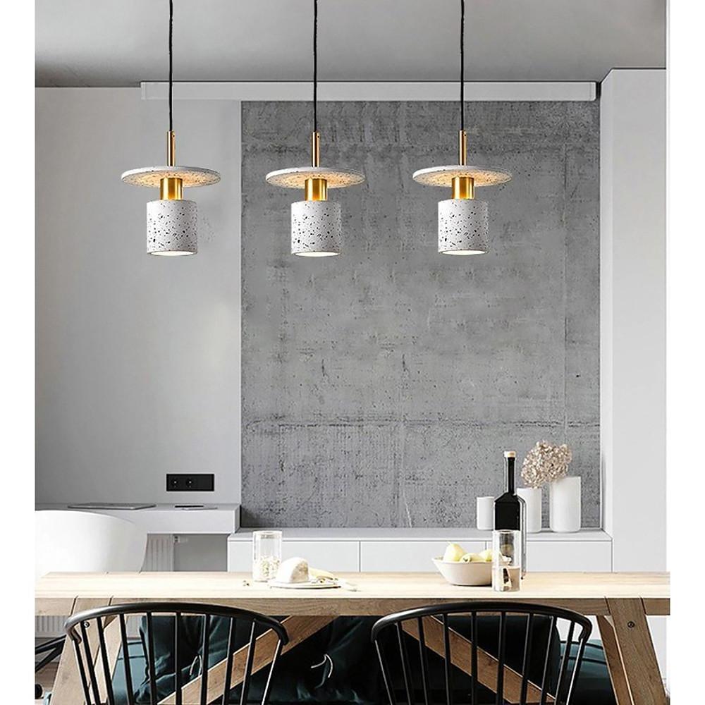 Modern Terrazzo Cement Cylinder LED Pendant Light for Kitchen Island and Minimalist Dining Room