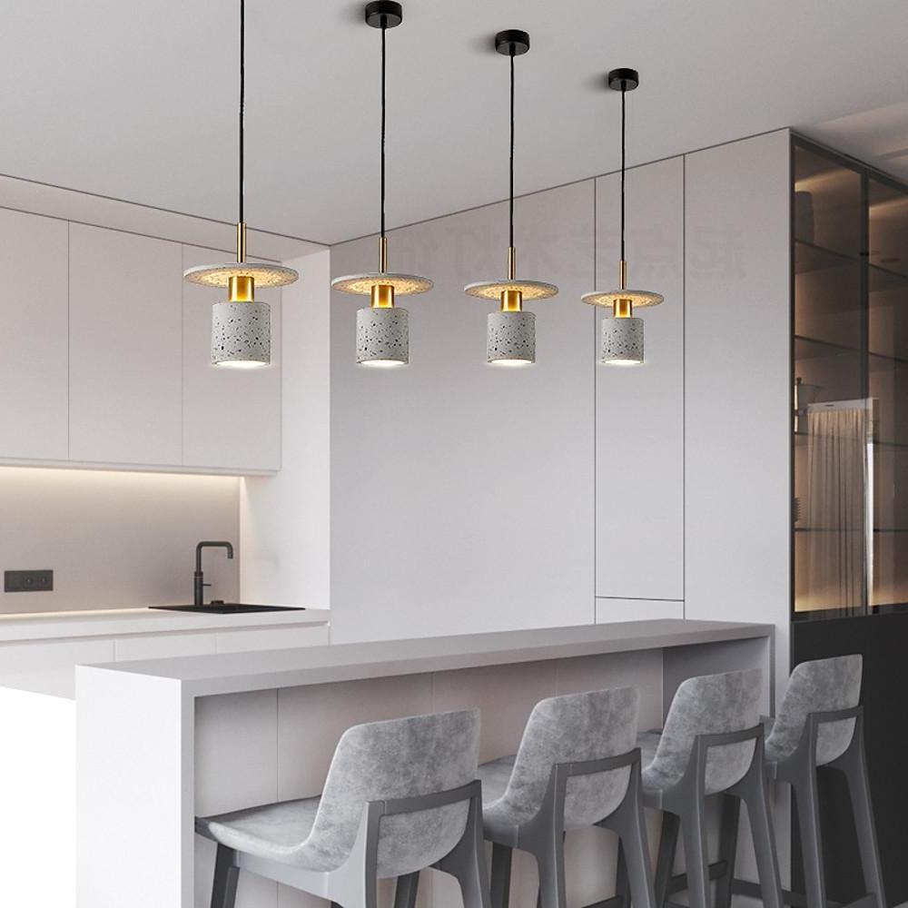 Modern Terrazzo Cement Cylinder LED Pendant Light for Kitchen Island and Minimalist Dining Room