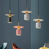 Modern Terrazzo Cement Cylinder LED Pendant Light for Kitchen Island and Minimalist Dining Room