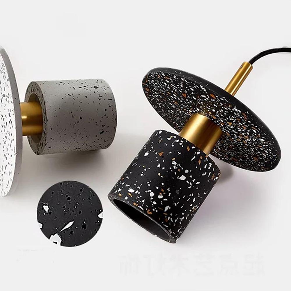 Modern Terrazzo Cement Cylinder LED Pendant Light for Kitchen Island and Minimalist Dining Room