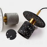 Modern Terrazzo Cement Cylinder LED Pendant Light for Kitchen Island and Minimalist Dining Room