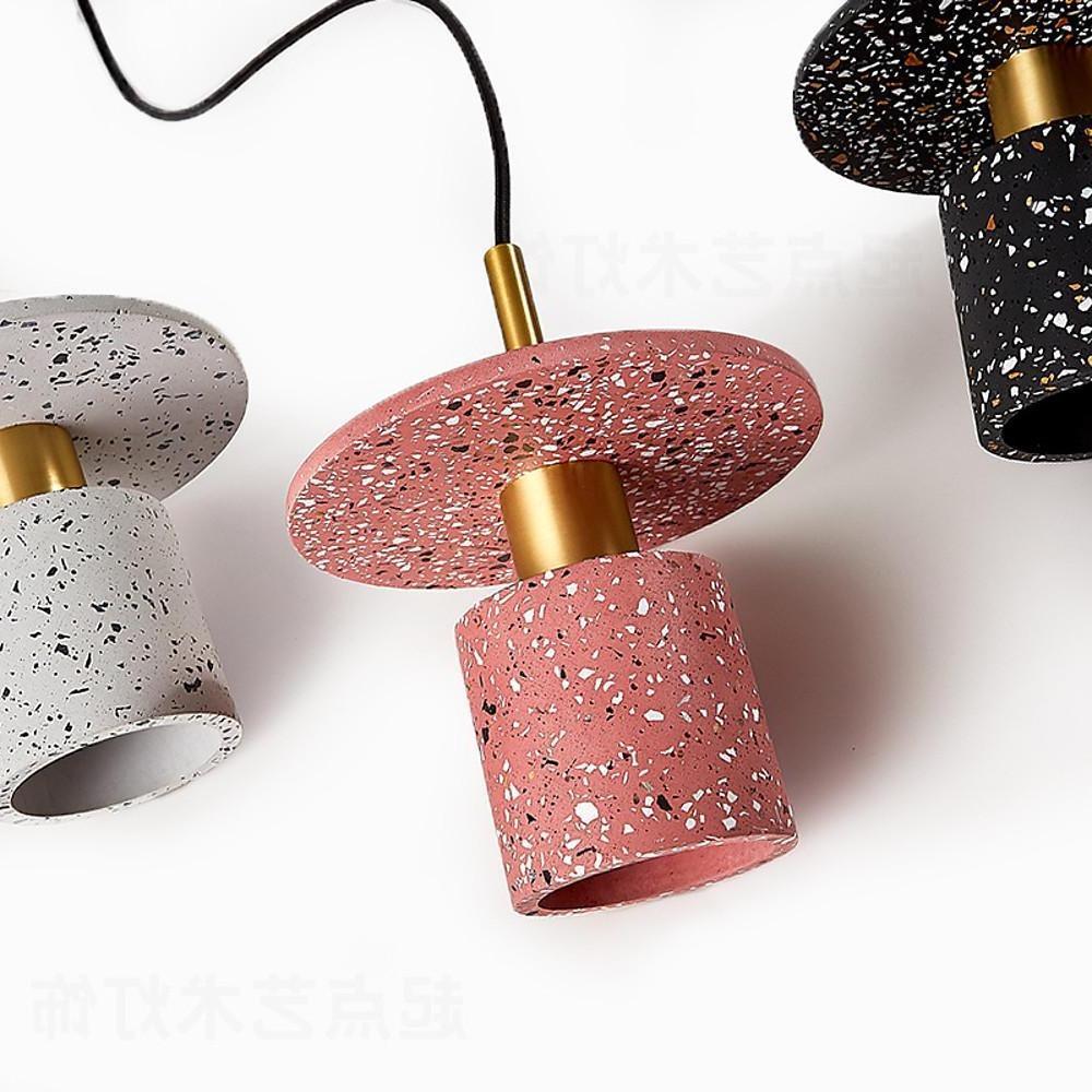 Modern Terrazzo Cement Cylinder LED Pendant Light for Kitchen Island and Minimalist Dining Room
