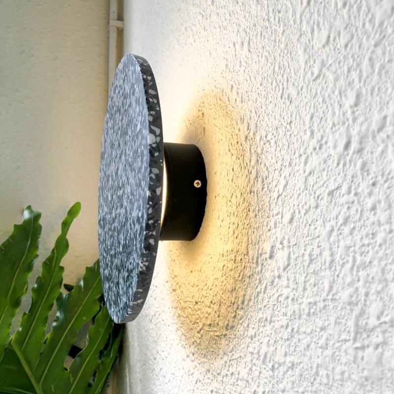 Modern Terrazzo LED Outdoor Wall Sconce Waterproof Circular Porch Light for Garden and Patio