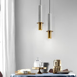 Modern Terrazzo Marble Cylindrical Pendant Light LED Hanging Spotlight for Bedside and Kitchen