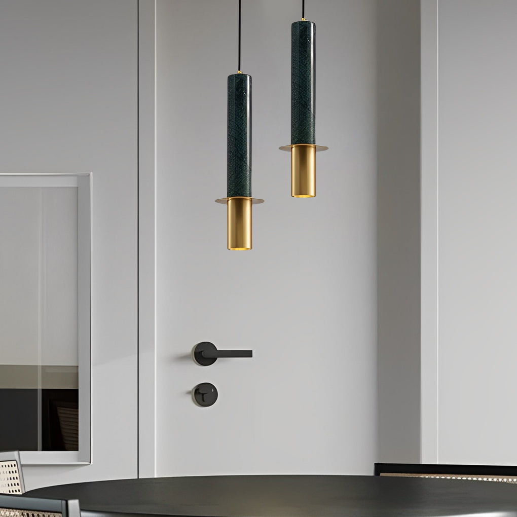 Modern Terrazzo Marble Cylindrical Pendant Light LED Hanging Spotlight for Bedside and Kitchen