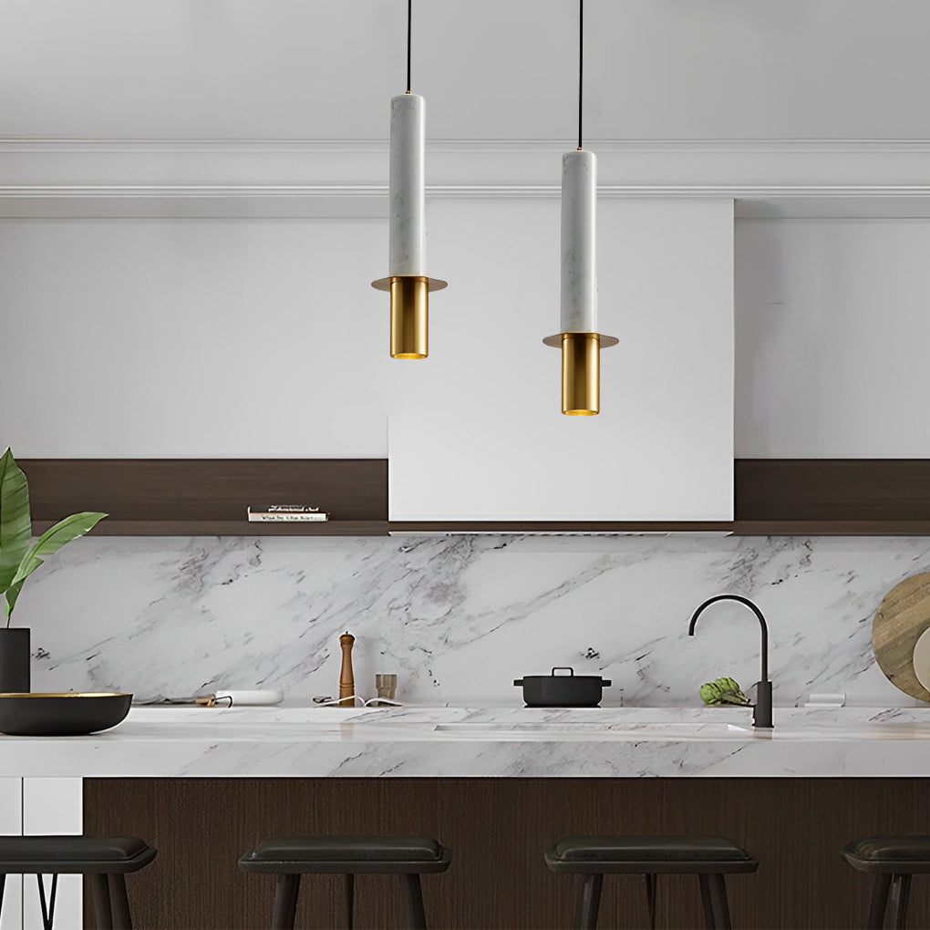 Modern Terrazzo Marble Cylindrical Pendant Light LED Hanging Spotlight for Bedside and Kitchen