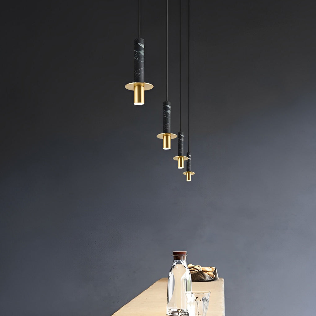 Modern Terrazzo Marble Cylindrical Pendant Light LED Hanging Spotlight for Bedside and Kitchen