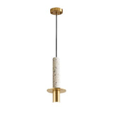 Modern Terrazzo Marble Cylindrical Pendant Light LED Hanging Spotlight for Bedside and Kitchen