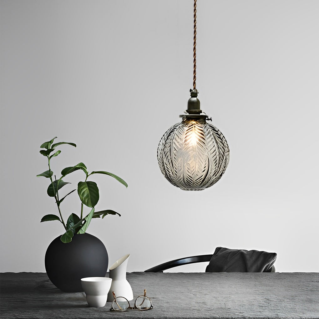 Modern Textured Glass Ball LED Pendant Light with 3 Step Dimming for Bedside