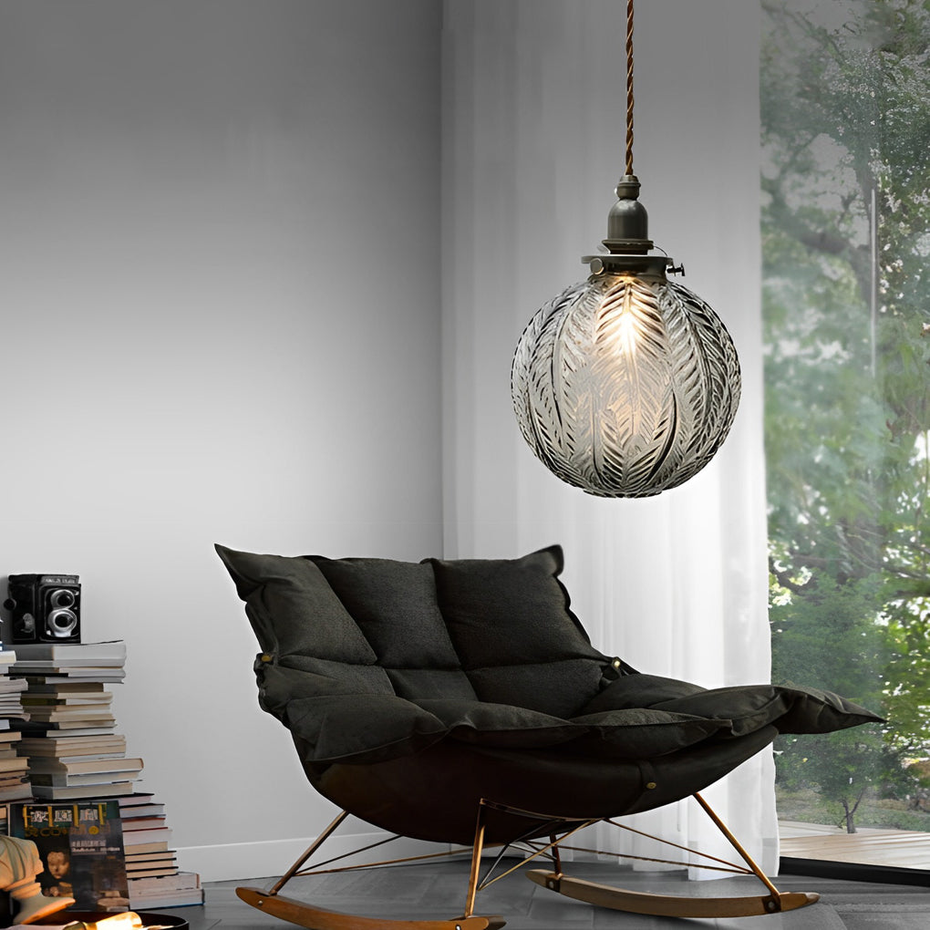 Modern Textured Glass Ball LED Pendant Light with 3 Step Dimming for Bedside