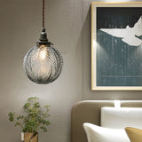 Modern Textured Glass Ball LED Pendant Light with 3 Step Dimming for Bedside