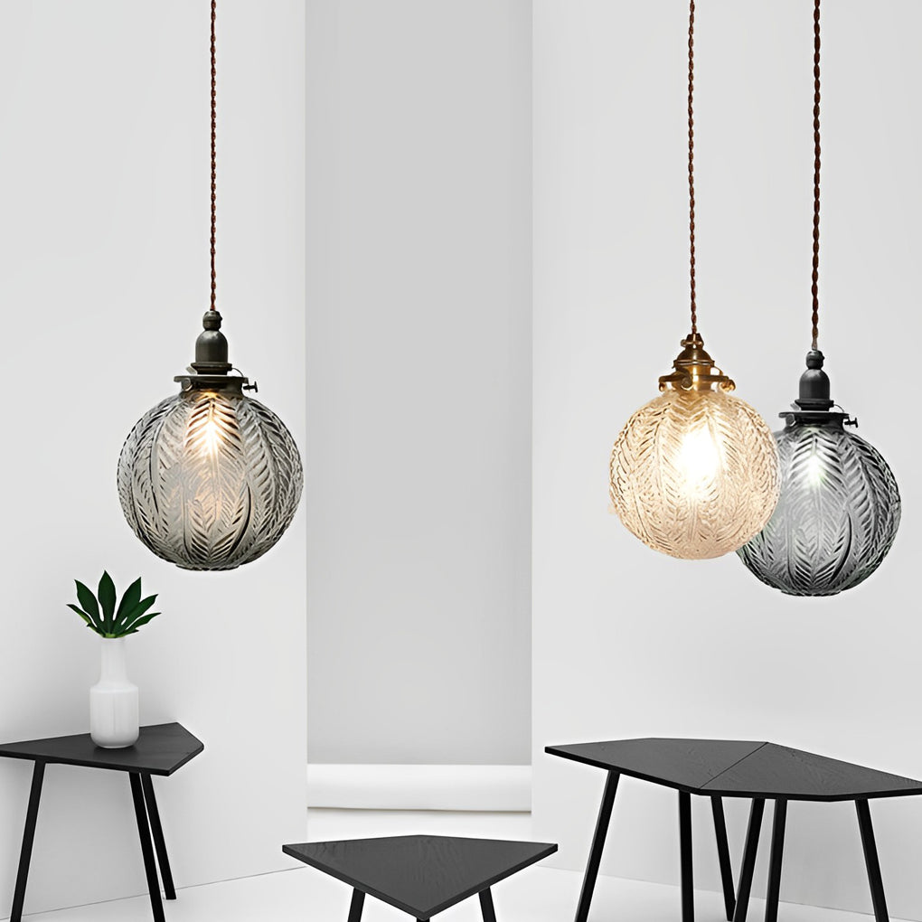 Modern Textured Glass Ball LED Pendant Light with 3 Step Dimming for Bedside