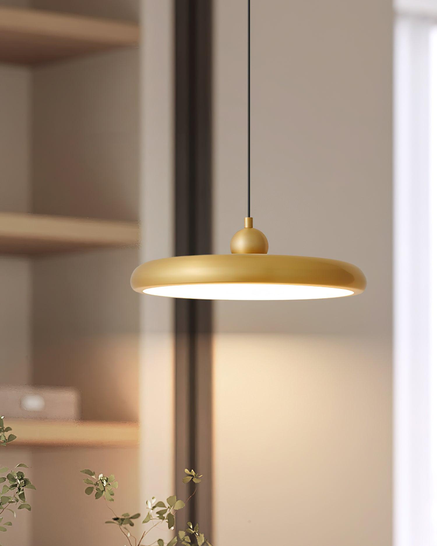 Modern Thin Disc LED Pendant Light Slim Brass Acrylic Minimalist Hanging Lamp