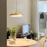 Modern Thin Disc LED Pendant Light Slim Brass Acrylic Minimalist Hanging Lamp