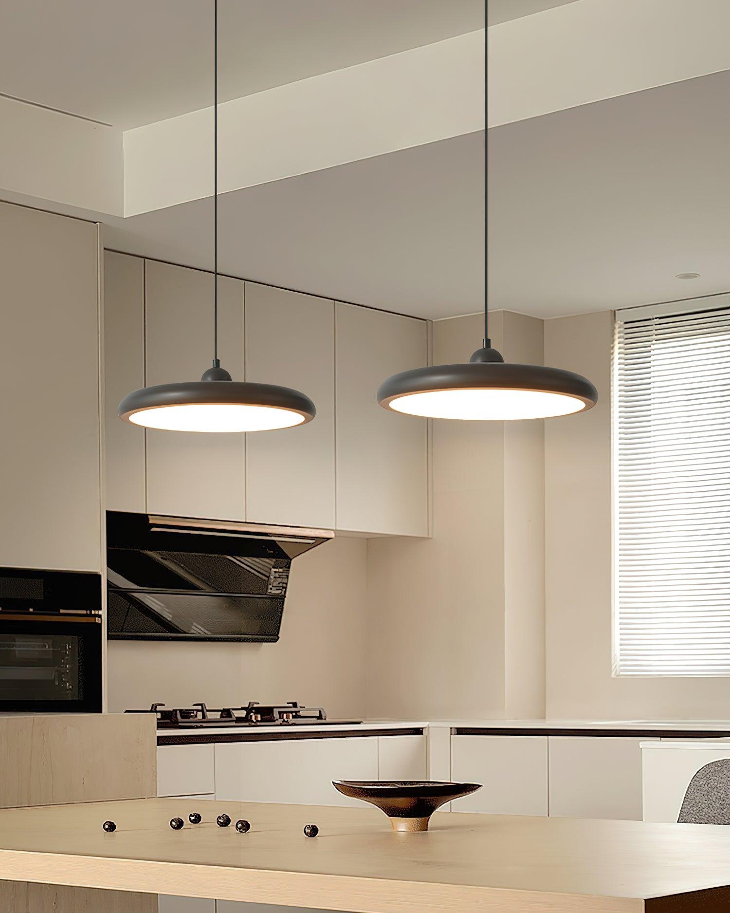 Modern Thin Disc LED Pendant Light Slim Brass Acrylic Minimalist Hanging Lamp