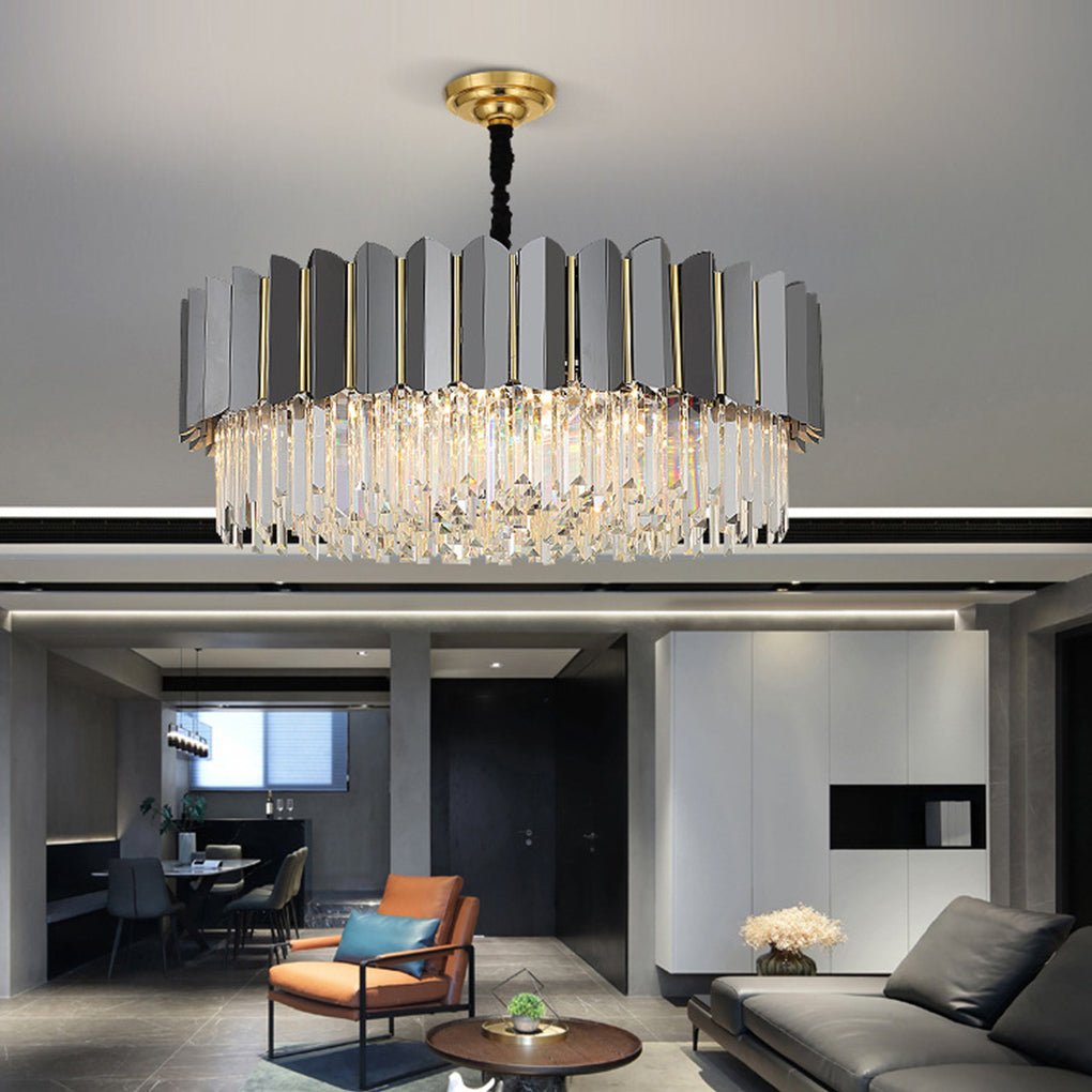 Modern Three Color LED Crystal Chandelier Luxury Hanging Ceiling Light for Living Room