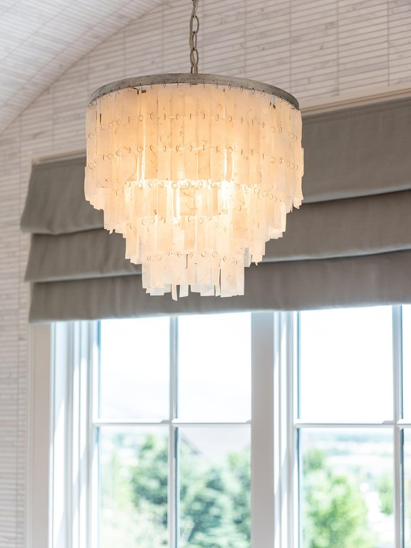 Modern Tiered Capiz Shell Chandelier Pendant Light Fixture for Indoor Decor