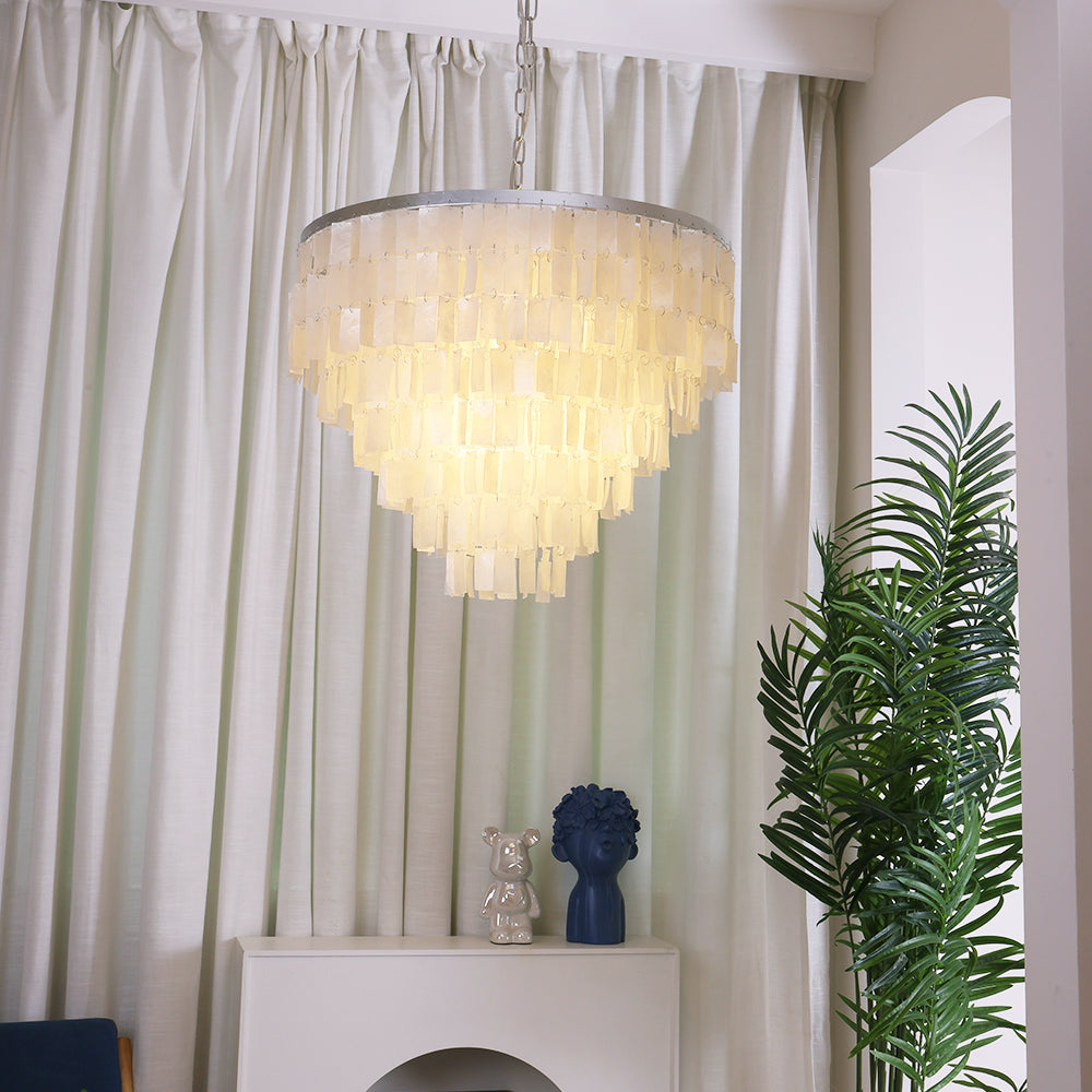 Modern Tiered Capiz Shell Chandelier Pendant Light Fixture for Indoor Decor