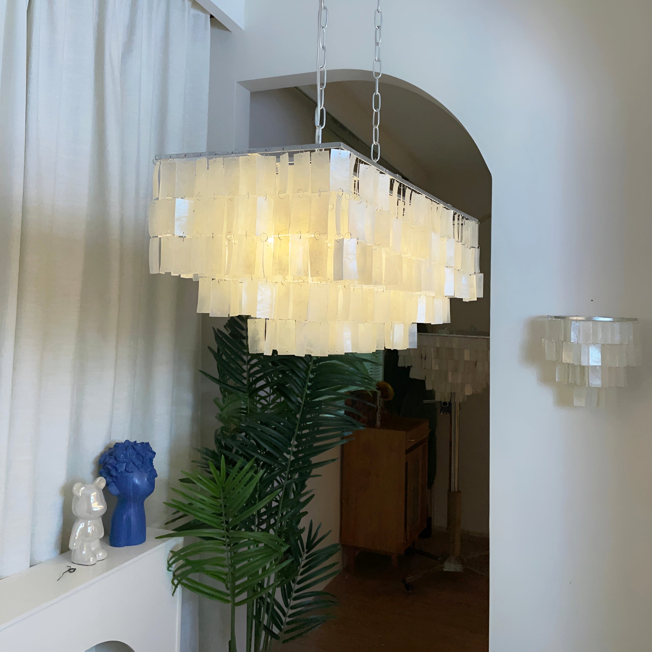 Modern Tiered Capiz Shell Chandelier Pendant Light Fixture for Indoor Decor