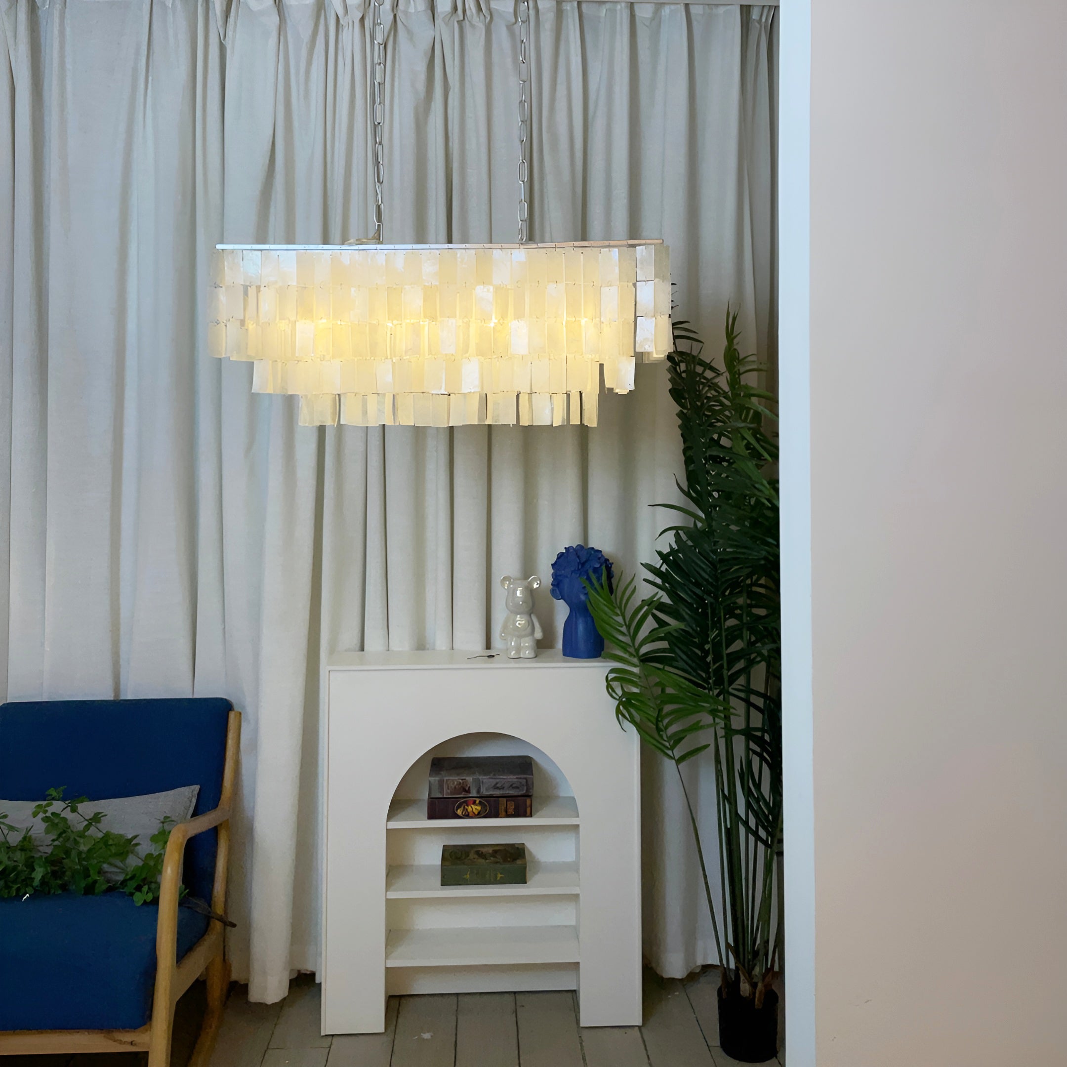 Modern Tiered Capiz Shell Chandelier Pendant Light Fixture for Indoor Decor