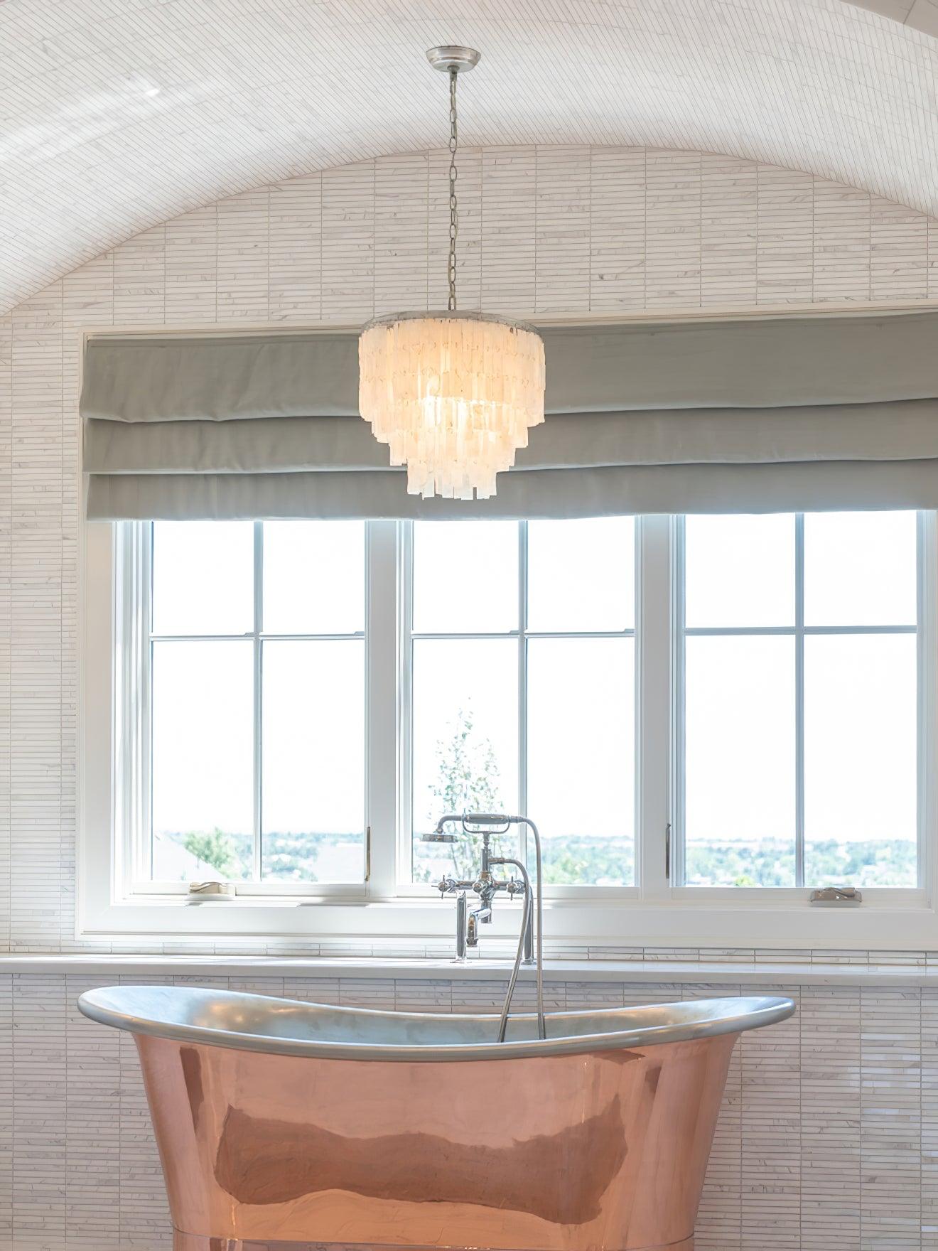 Modern Tiered Capiz Shell Chandelier Pendant Light Fixture for Indoor Decor
