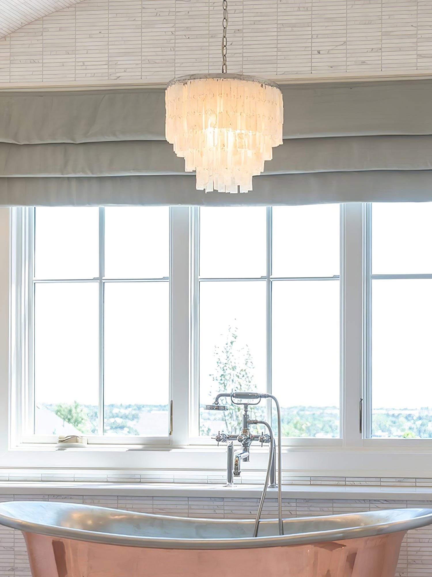 Modern Tiered Capiz Shell Chandelier Pendant Light Fixture for Indoor Decor
