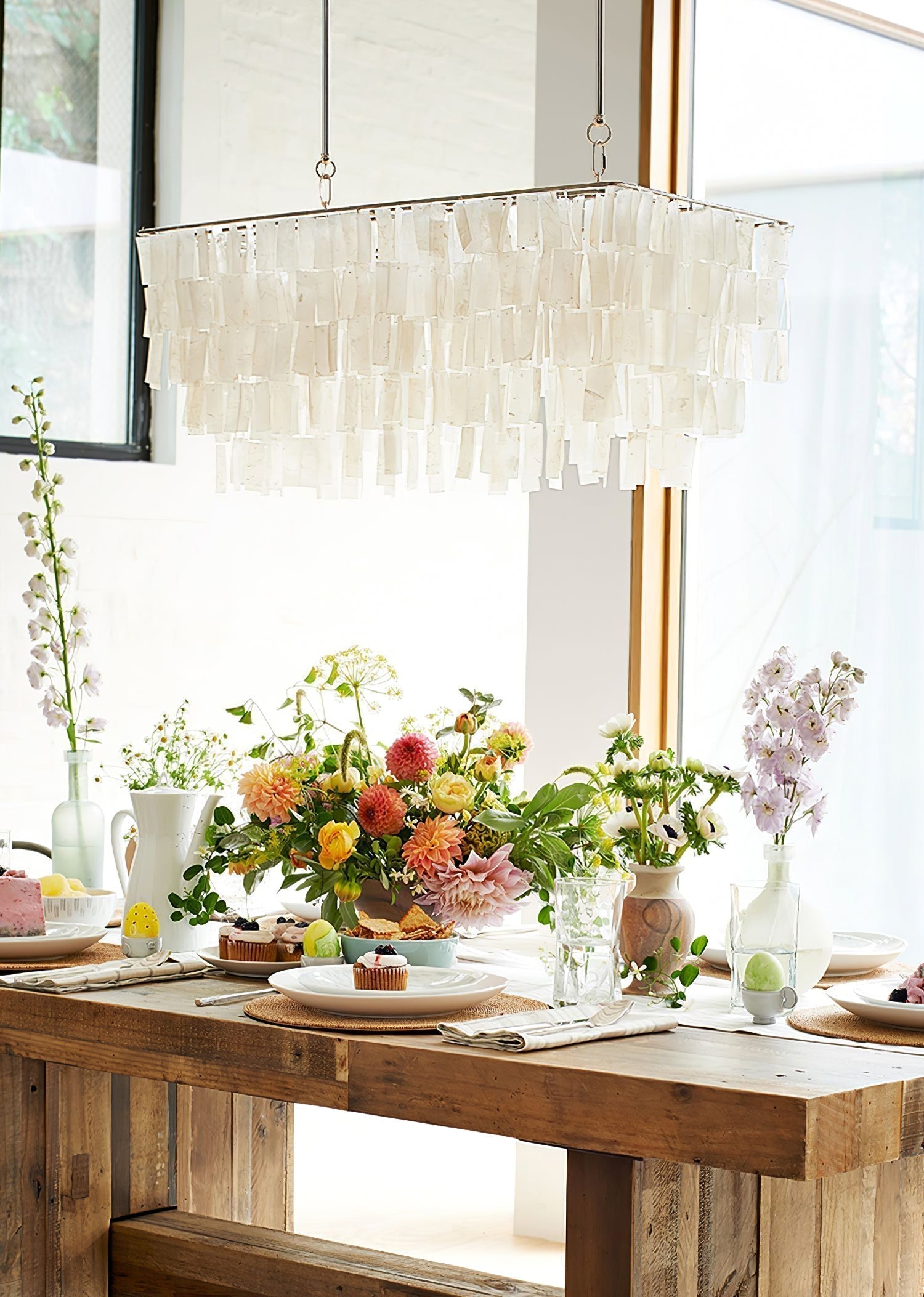 Modern Tiered Capiz Shell Chandelier Pendant Light Fixture for Indoor Decor