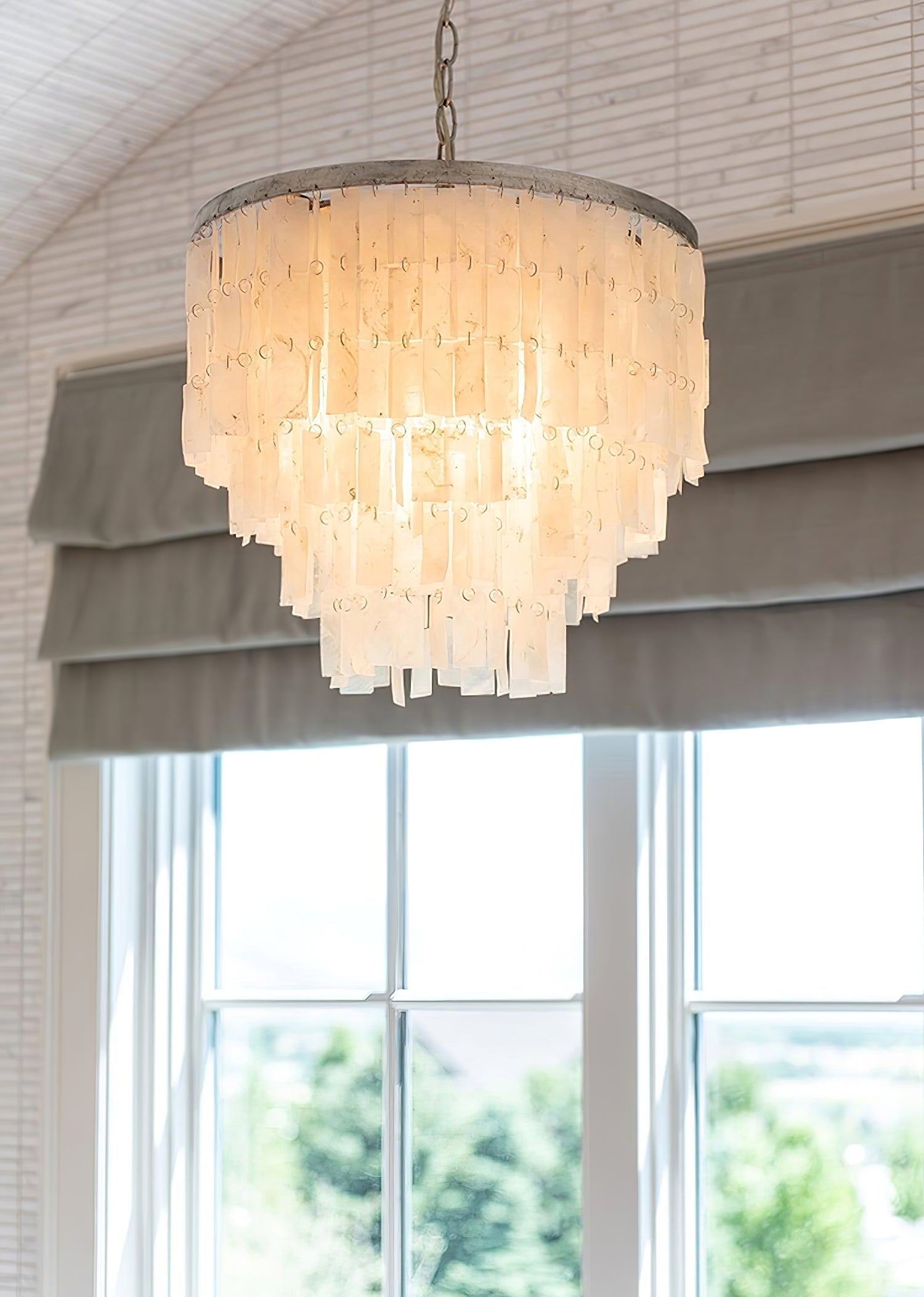 Modern Tiered Capiz Shell Chandelier Pendant Light Fixture for Indoor Decor