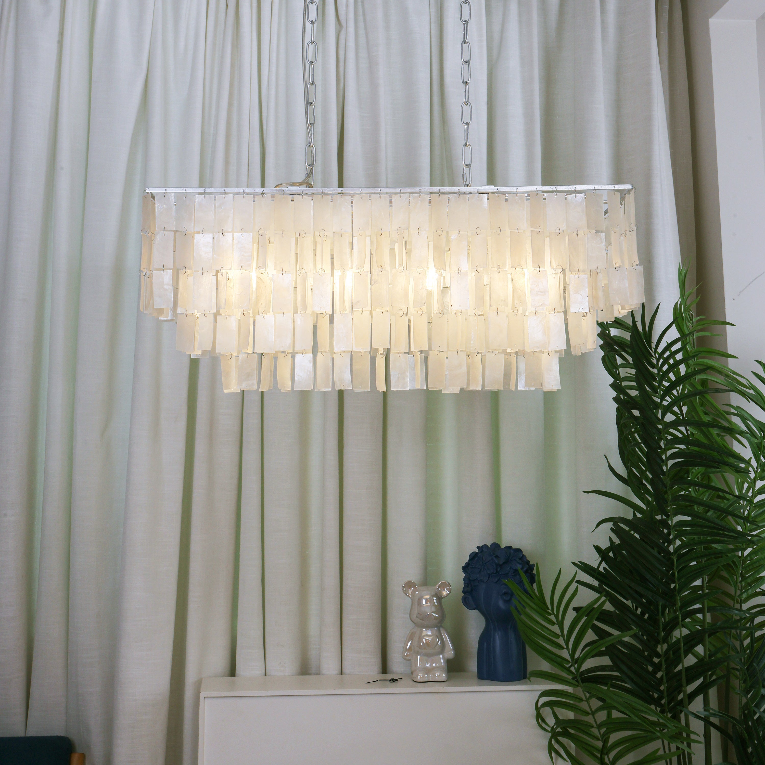 Modern Tiered Capiz Shell Chandelier Pendant Light Fixture for Indoor Decor