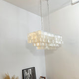 Modern Tiered Capiz Shell Chandelier Pendant Light Fixture for Indoor Decor