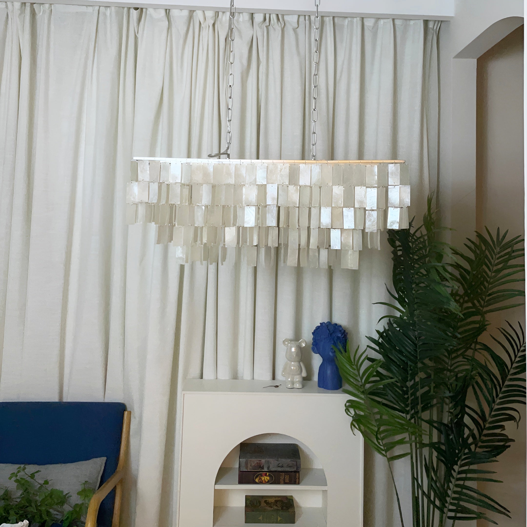 Modern Tiered Capiz Shell Chandelier Pendant Light Fixture for Indoor Decor