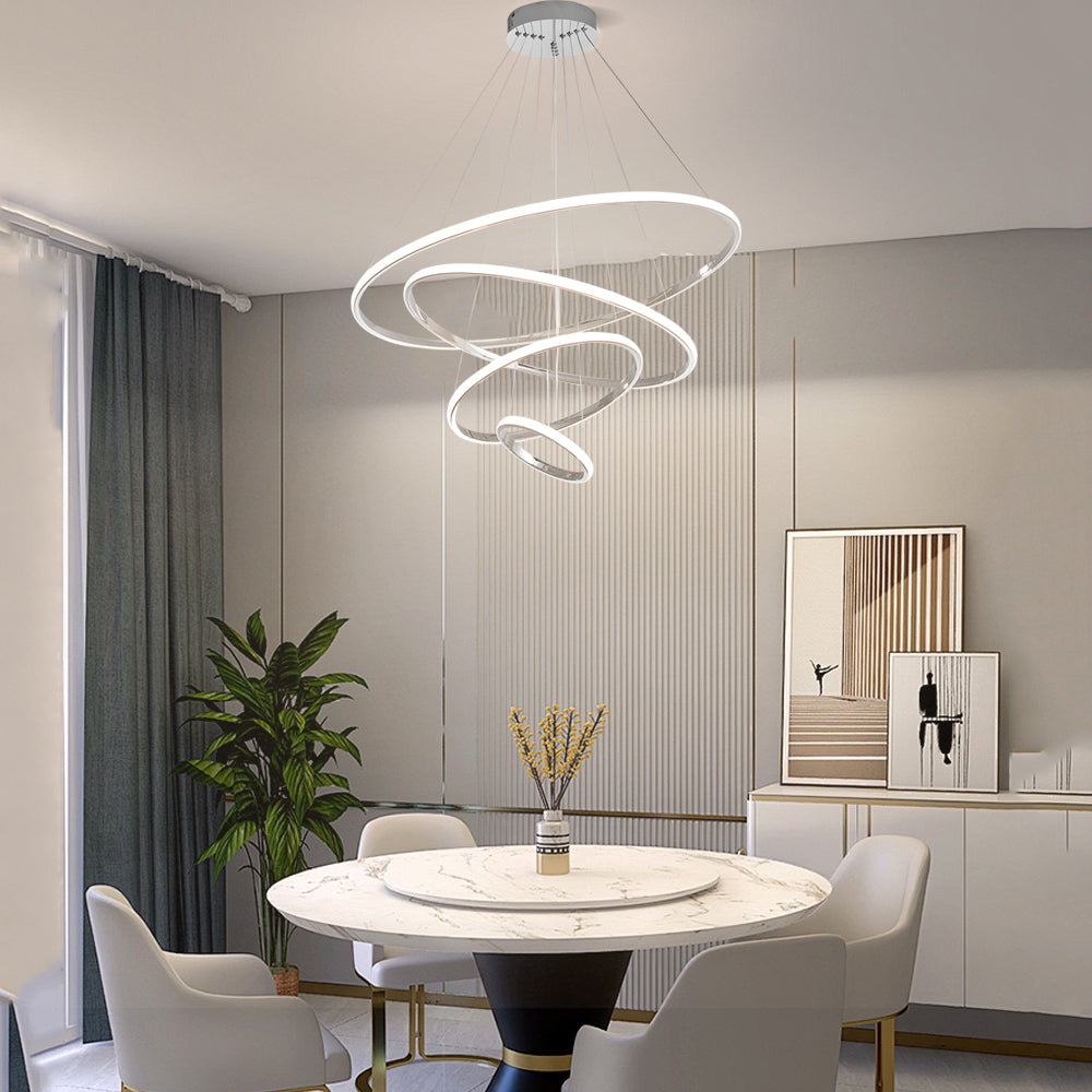 Modern Tiered LED Ring Chandelier in Polished Chrome Finish for Living and Dining Room