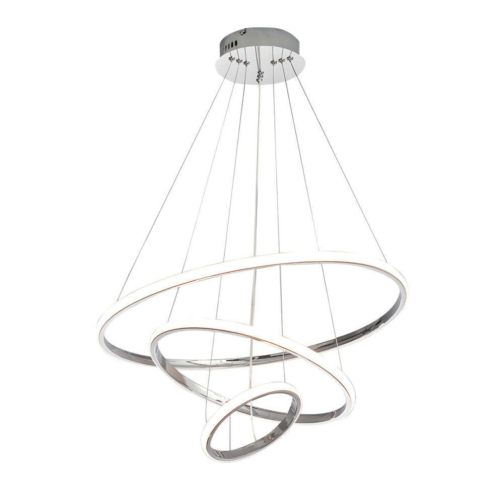 Modern Tiered LED Ring Chandelier in Polished Chrome Finish for Living and Dining Room