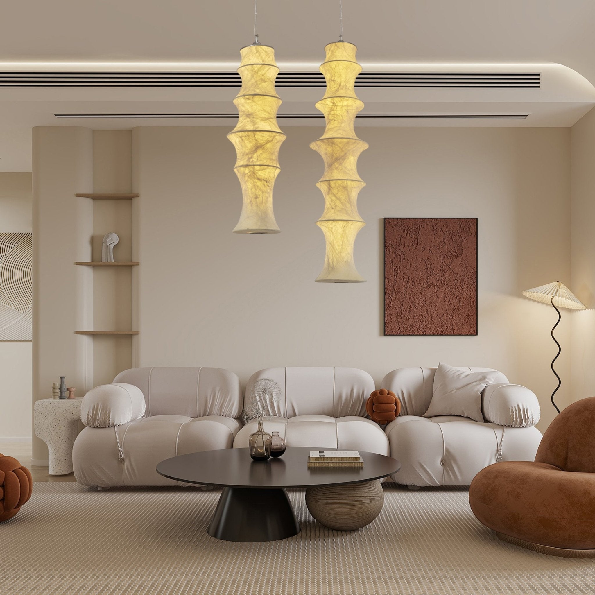 Modern Tiered Mulberry Silk Pendant Light Minimalist Tower Design for Interior