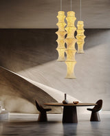 Modern Tiered Mulberry Silk Pendant Light Minimalist Tower Design for Interior