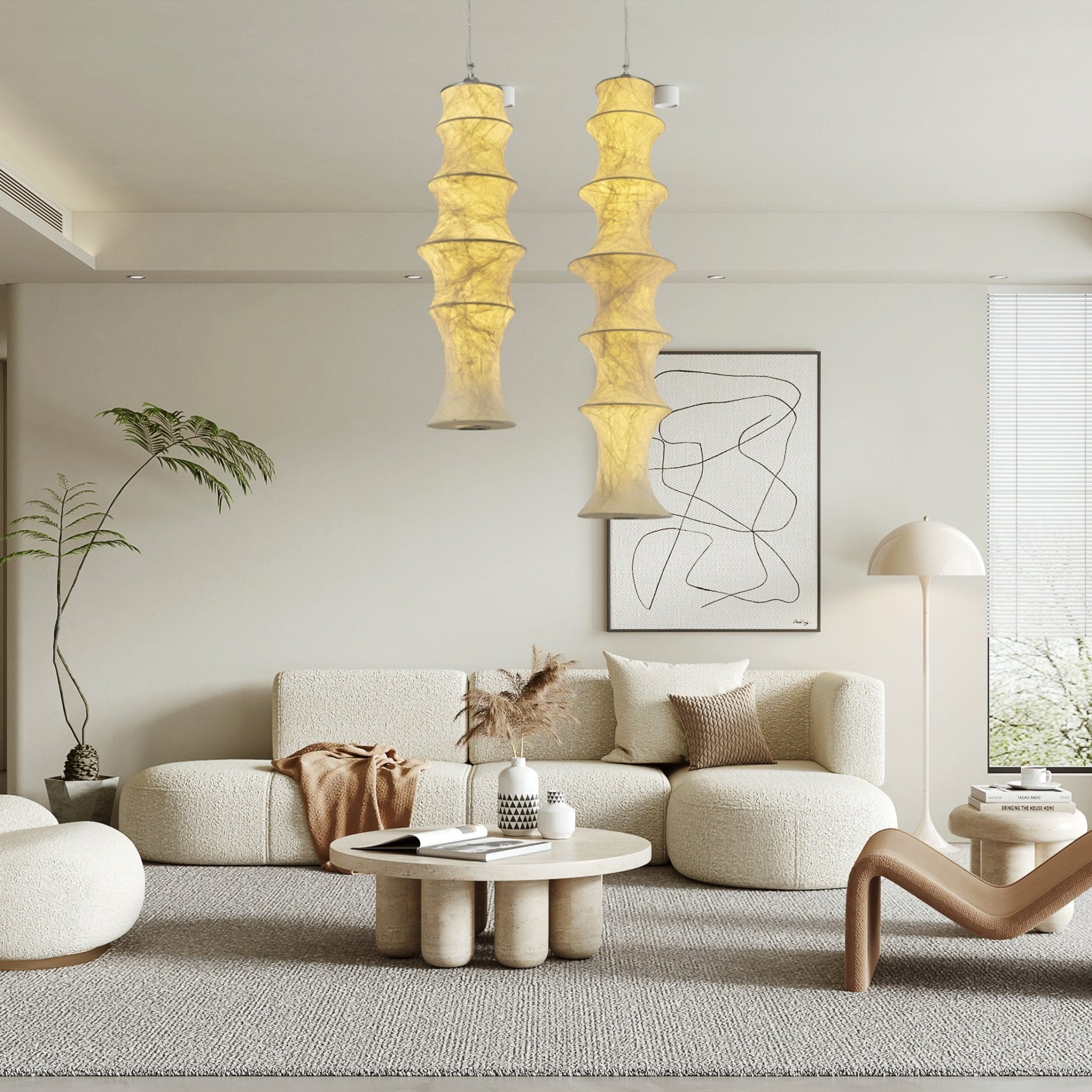 Modern Tiered Mulberry Silk Pendant Light Minimalist Tower Design for Interior