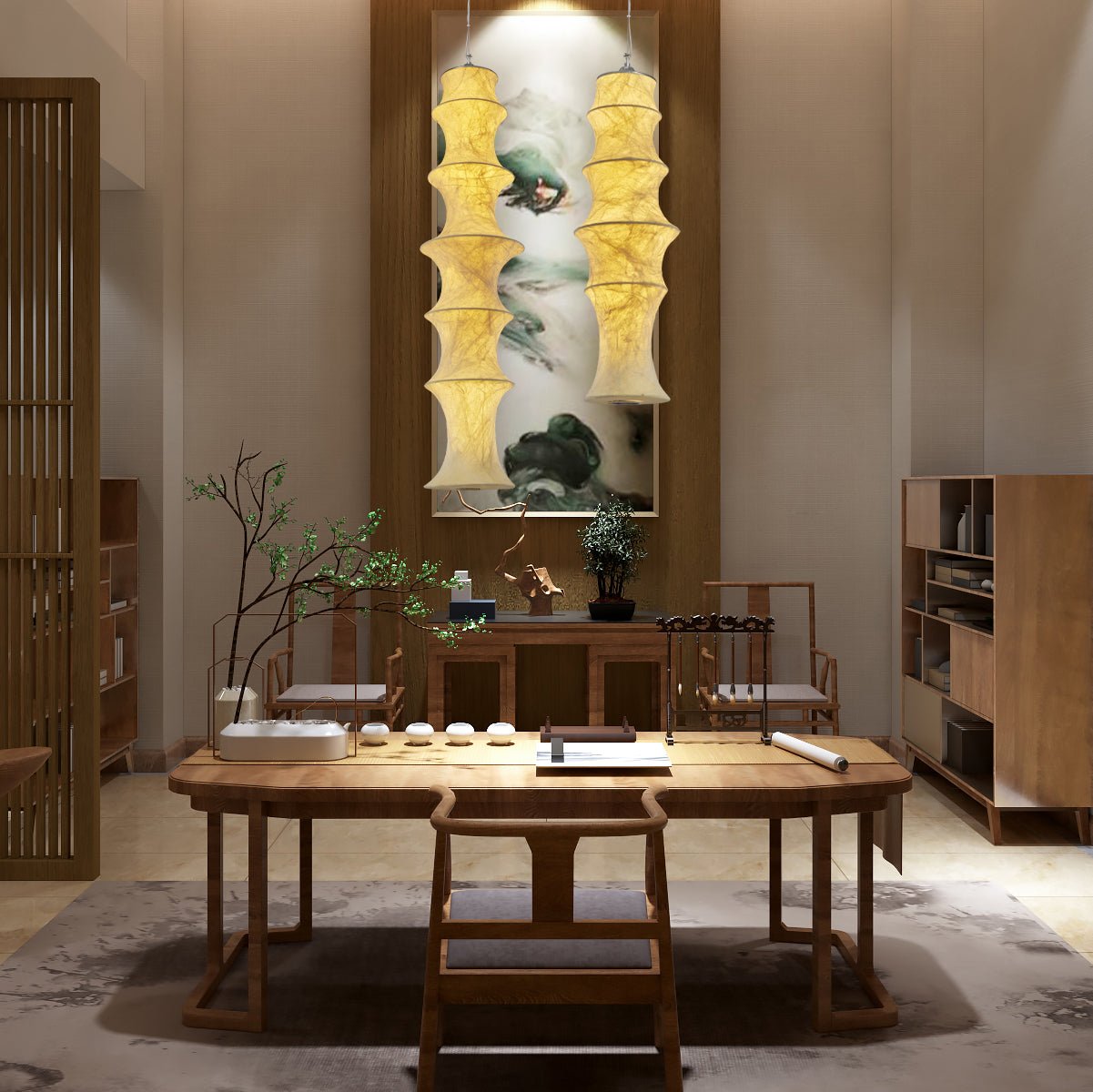 Modern Tiered Mulberry Silk Pendant Light Minimalist Tower Design for Interior