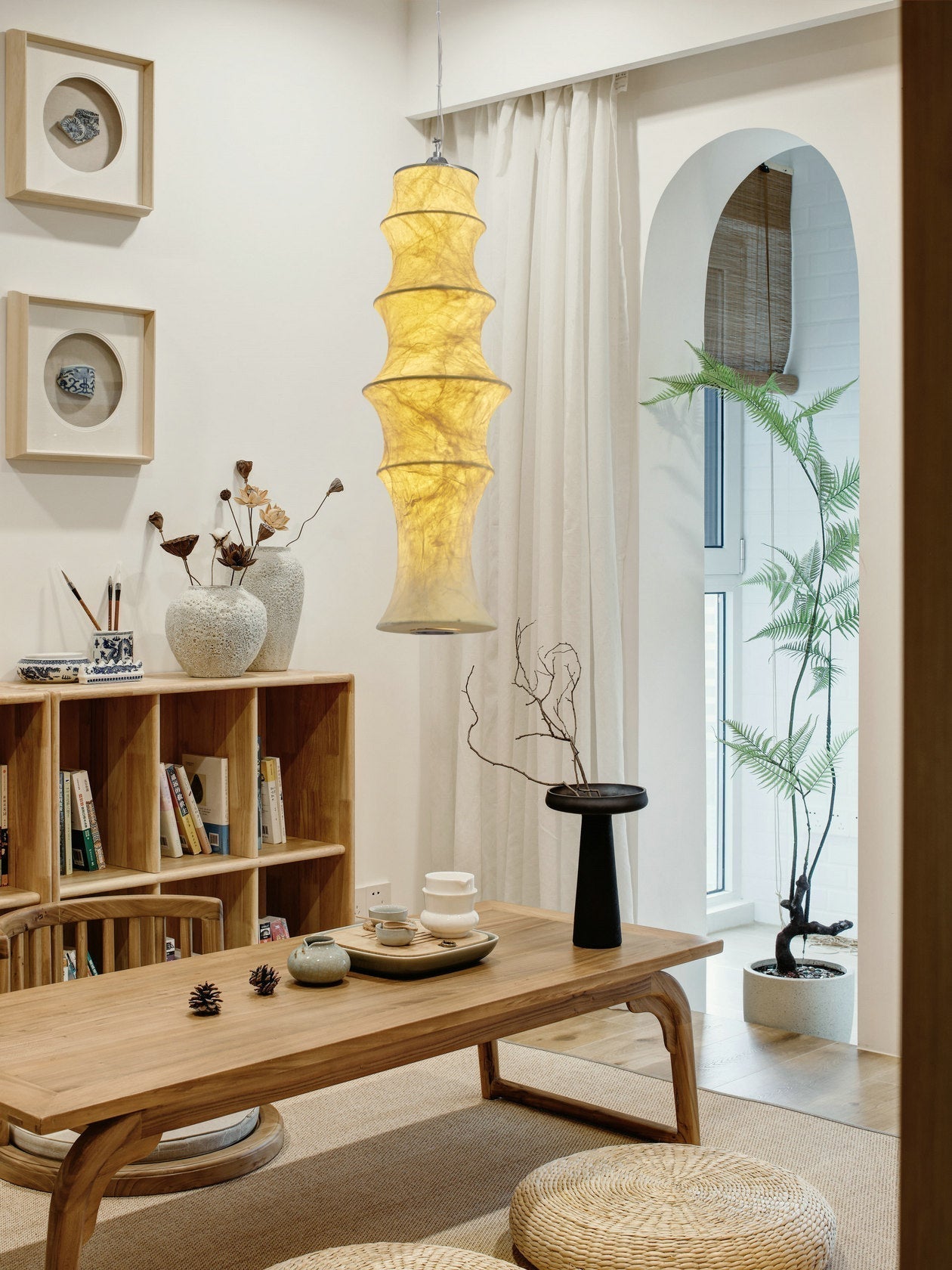 Modern Tiered Mulberry Silk Pendant Light Minimalist Tower Design for Interior