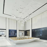 Modern Tiered Palmette Acrylic Chandelier with Ribbed Leaf Design and Chrome Finish