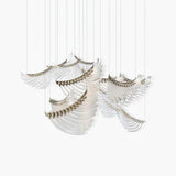 Modern Tiered Palmette Acrylic Chandelier with Ribbed Leaf Design and Chrome Finish